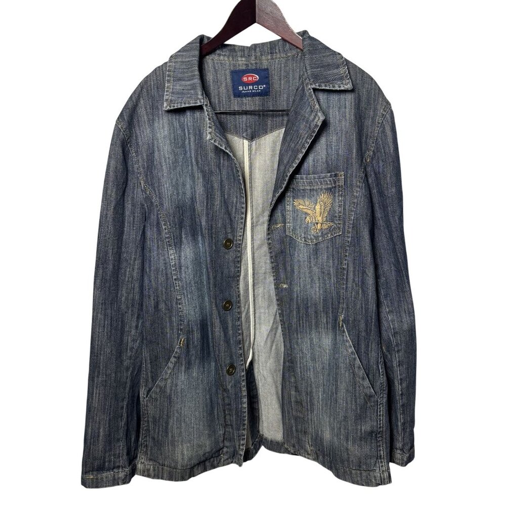 Mens XXL Surco Blue denim long sleeve Jacket Embroidered Eagle